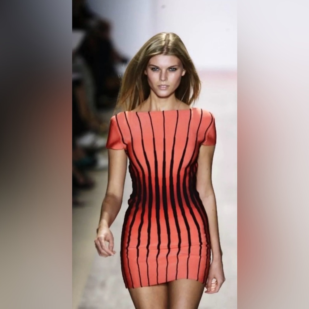 Orange Herve Leger mini bandage dress